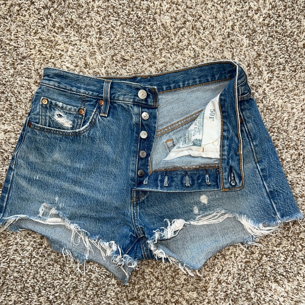 Levi's Blue Jean Shorts Distressed Raw Hem
